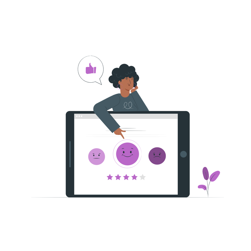 pessoa avaliando em um tablet o nível de satisfação para ilustrar a experiência do consumidor