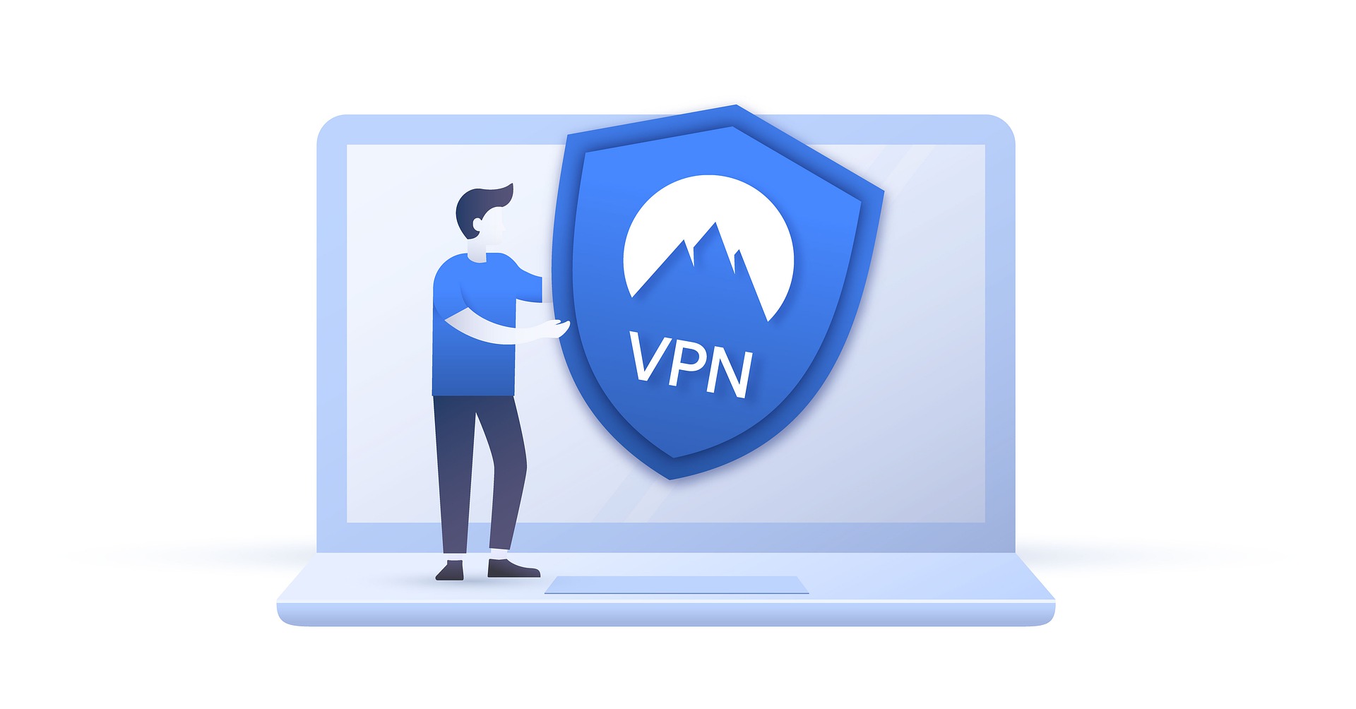 Imagem vetorizada de um homem segurando o símbolo de vpn.