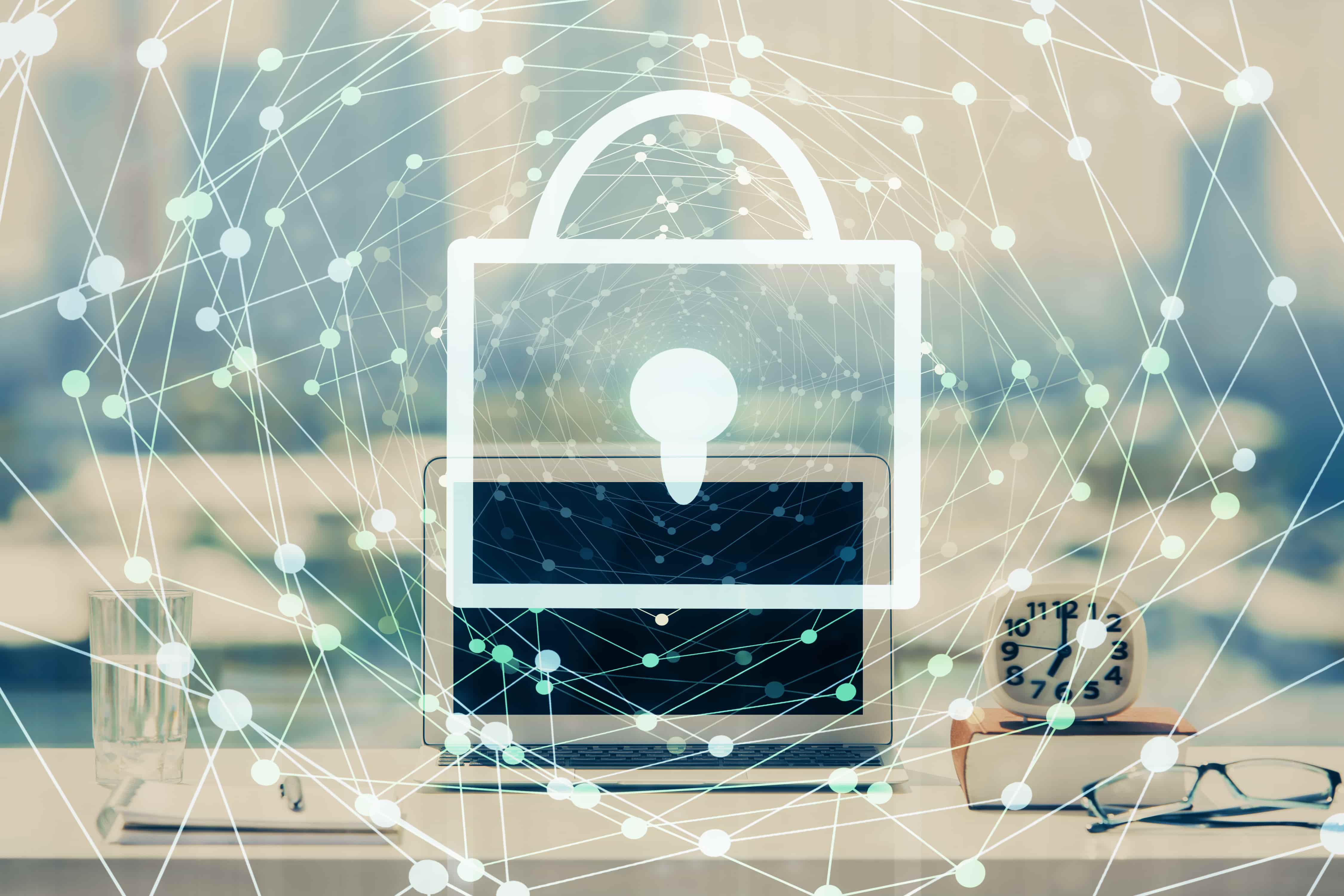 Imagem vetorizada de um cadeado protegendo um notebook